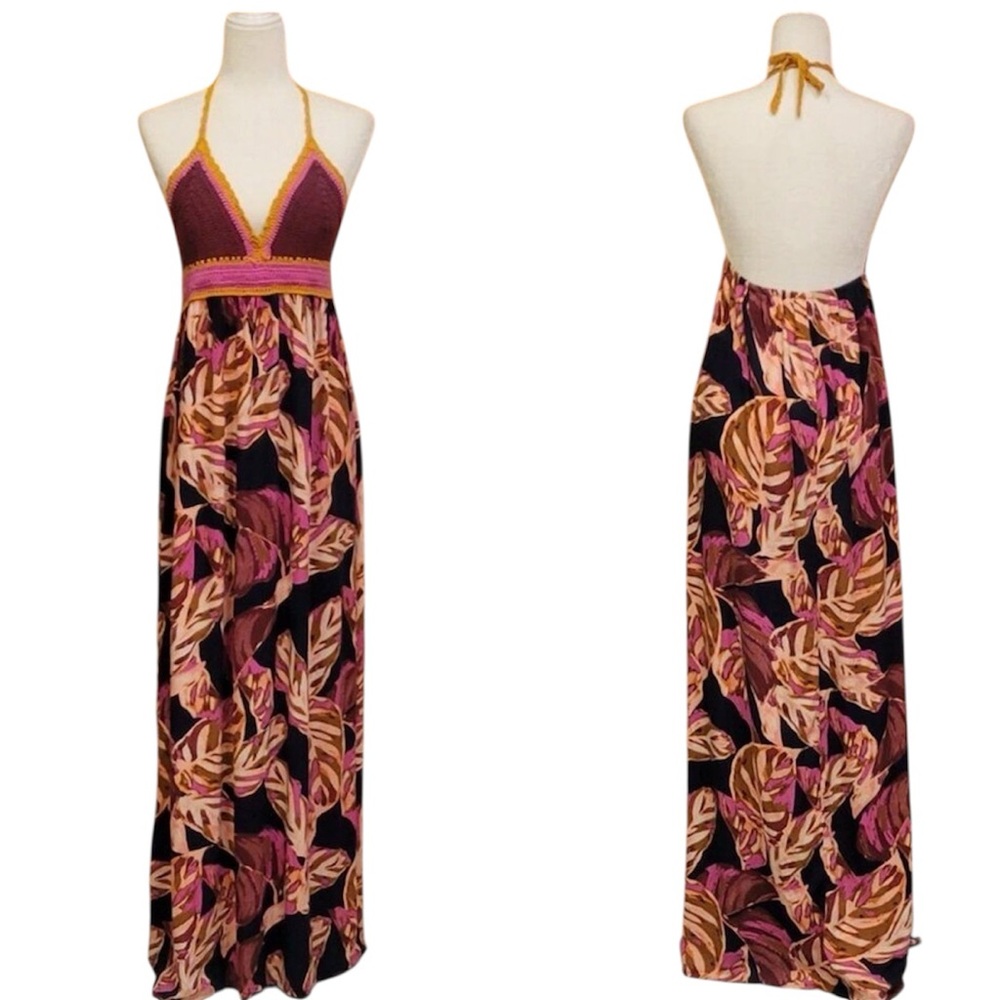 Mossimo Supply Co. Pink and Blue Leaf Print Dress